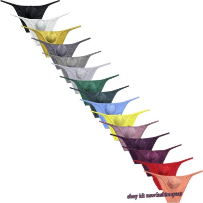 Mens Ice Silk Bikini Briefs Underwear Full Pucker Brazilian Hipster Pouch Thongs - Image 1 of 4