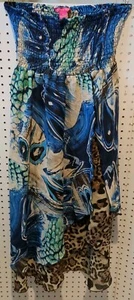 Sunny Leigh Dress XL Animal Print Blue Brown Sun Sheer Sleeveless  - Picture 1 of 4