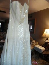 Cassandra Stone yellow lace & satin with sequins bead long formal  dress  sz  1
