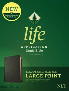 NLT Life Application Study Bible Large Print Black Geniune Leather (Holy Bible) - Imagen 1 de 3