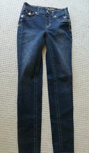 Justice Jeans Mädchen Größe 12S Slim Low Dunkelblau Karamell Nähte Glitzer Sequenz - Bild 1 von 12