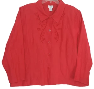 Women's Vintage I.S.C. Plus 2X Top Blouse Red Silk Linen Blend BREATHABLE Lined - Picture 1 of 12