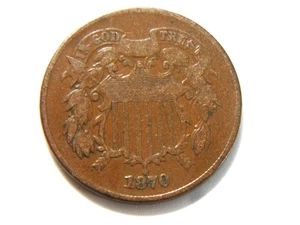 1870 VF+/VF 2 Cent Piece,  Nice *Low Mintage* (861K) Vintage Coin to Collect - Picture 1 of 2