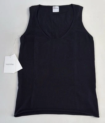 NUEVO CON ETIQUETAS ROJO VALENTINO Mujer Lana Merino Negra Camiseta sin Mangas Talla L Foto 1 de 4