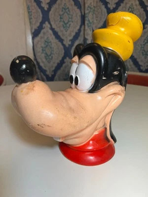 复古 20 世纪 70 年代 Walt Disney Productions GOOFY 大型塑料猪银行 — 第 1/4 张图片