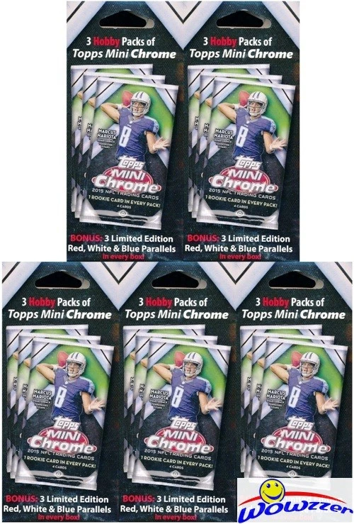 (5) 2015 Topps Chrome MINI Football EXCL HOBBY Hanger Box-15 Packs+15 PARALLELS - Image 1 of 2