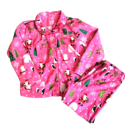 Carter's Girls Size 5 Christmas Pajama Set Pink Santa Holiday  Christmas Tree - Image 1 of 4