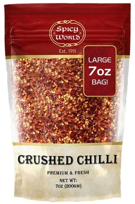 Bolsa de 7 onzas de copos de pimiento rojo triturado - copos de chile - de Spicy World Foto 1 de 2