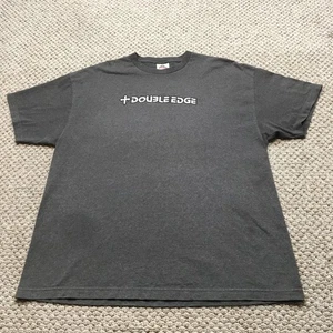 Vintage Double Edge Bible Shirt Mens 2XL Gray Christian Graphic Verse Cross Tee - Picture 1 of 10