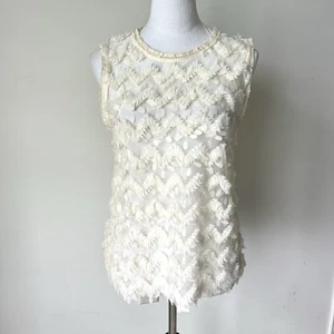 ANTHROPOLOGIE blau Quaste ärmellos Regan Pailletten Chevron durchsichtig Top—Gr. S - Bild 1 von 15