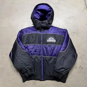 Vintage Pro Player Colorado Rockies Puffer Jacket Mens Large Hooded MLB 90s - Picture 1 of 8
