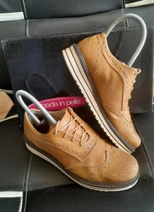 Moda In Pelle Uk 4 Eu 37 Gable Low Wedge Casual Brogue Shoes Tan Leather Boxed - Picture 1 of 22