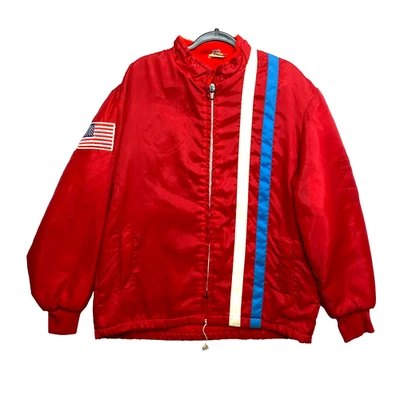 VINTAGE 70s Great Lakes Jacket Mens Large Red Racing Stripe Made In USA Flag - Image 1 of 4