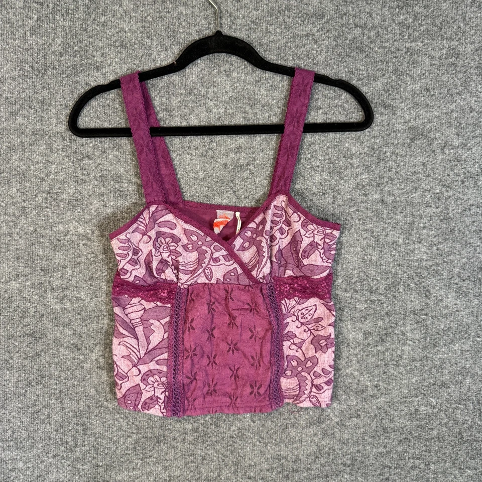 Camiseta regata Y2K Free People feminina pequena roxa babydoll renda fada cropped - Imagem 1 de 4