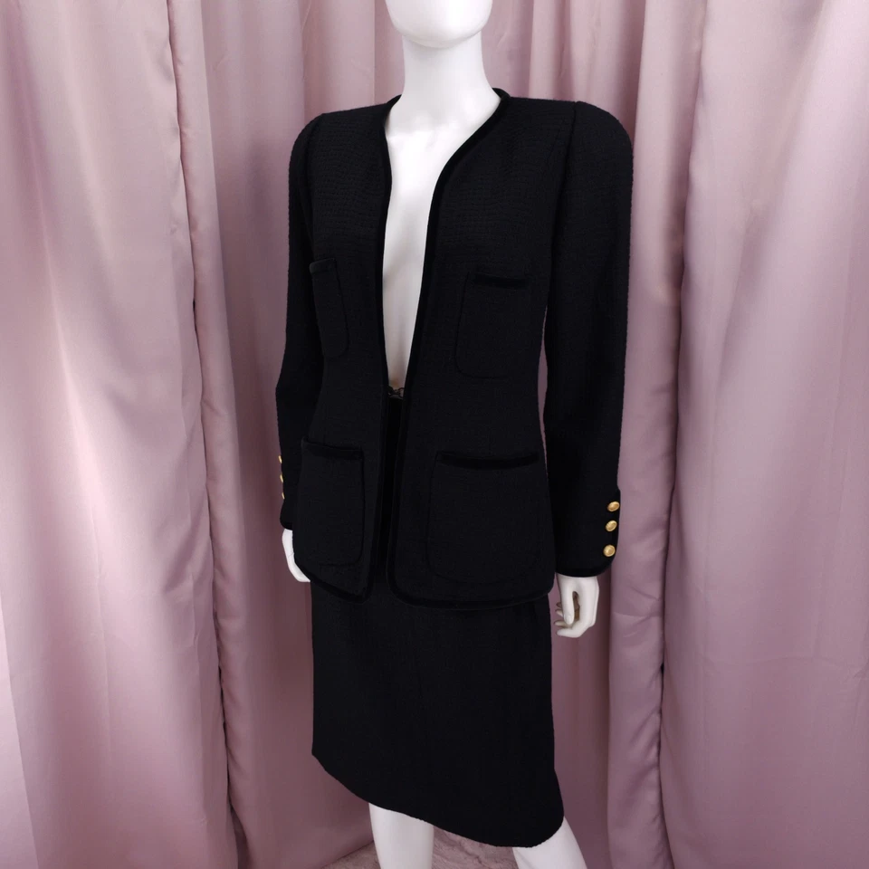 Conjunto de traje falda lápiz manga larga lana negra para mujer Y2K Carlisle años 90 Foto 1 de 4