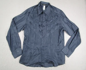 Vintage Gianni Versace Shirt Mens 54 IT Blue Silk Blend Button Up Y2K Italy - Picture 1 of 12
