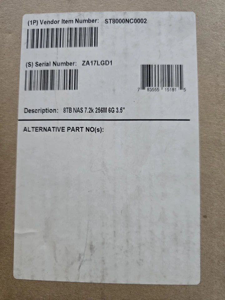 ST8000NC0002 SEAGATE ENTERPRISE NAS 8TB SATA - Image 1 of 1