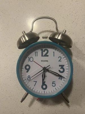 Sharp Retro Analog Twin Bell Turquoise Alarm Clock - Image 1 of 2