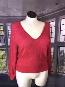 Abound L NWT Nordstroms Red V Neck Boucle Knit Pullover Sweater - Picture 1 of 12
