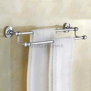 Euro Double Rail Wall Mount Towel Rack Holder Bathroom Shower Shelf Bath Racks - Picture 1 of 3