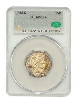 1913-S 25C CACG MS65+ ex: D.L. Hansen - Barber Quarter - Image 1 of 4