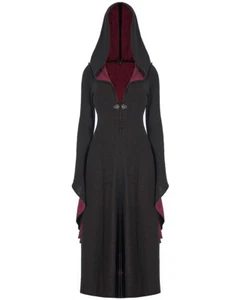Punk Rave Womens Long Gothic Cloak Jacket Black Red Rose Lace Applique Vampire - Picture 1 of 13