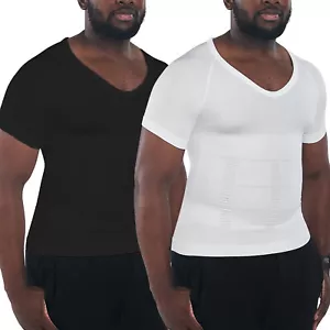 Men's Gynecomastia Undershirt V-Neck Chest Compression Shirts Slim Body Shaper - Picture 1 of 20