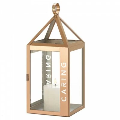 Large Caring Etched Rose Metal Candle Lantern - Image 1 of 3