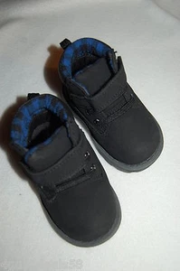 Baby Toddler Boys BLACK HIGH TOP HIKING BOOTS Rugged FAUX LEATHER Easy Fasten 3 - Picture 1 of 2