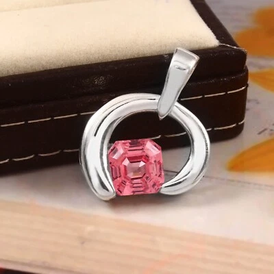 Fantastico Ceylon Padparadscha Zaffiro Asscher 925 Ciondolo Argento Gemma - Immagine 1 di 4