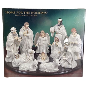 Vintage'99 NEU handbemalte Porzellan Krippe Set Home Holidays May Co Holzsockel - Bild 1 von 21