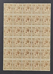 1919 Malta, ¼d Deep Brown KEVII Block of 30,  SG69 - Picture 1 of 3