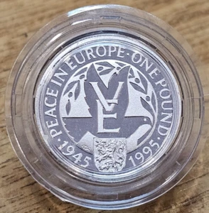 1995 Alderney Silver Proof £1 Coin 50th Anniversary of VE Day WW2 - Picture 1 of 2