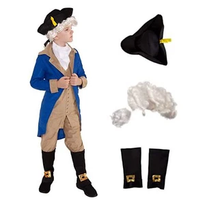 Kids George Washington Costume Wig Boys USA President Colonial Patriotic Outfit - Picture 1 of 6