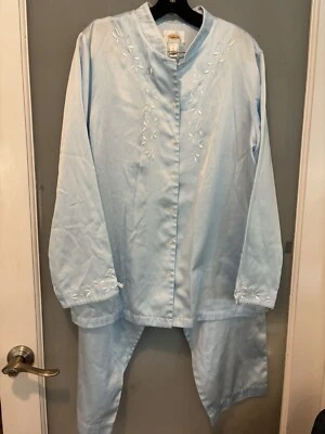 Pijama para mujer Talbots L 2 piezas forrado de lana azul claro bordado Foto 1 de 4