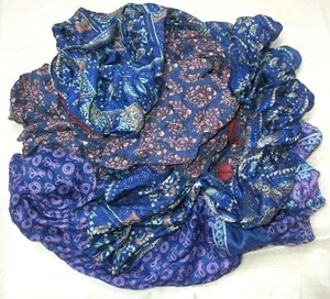 LOT ART SILK Antique Vintage Sari REMNANT Fabrics 100 GRAMS NAVY BLUE CRAFT DOLL - Picture 1 of 2
