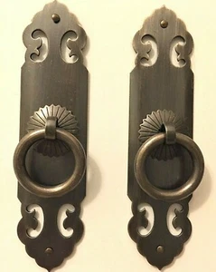 New Pair Chinese Brass Face Plates Cabinet Door Drawer Pulls Furniture Hardware - Picture 1 of 3