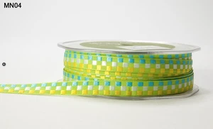 3/8 Inch WOVEN CHECK Ribbon - May Arts - MN04 - Green/Yellow/Blue - 5 Yds. - Picture 1 of 1