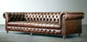 Chesterfield 4 Sitzer Polster Couch Antik Stil Leder Textil Stoff Sofa Couchen - Bild 1 von 12