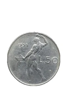 RARA MONETA 50 LIRE 1955 - REPUBBLICA ITALIANA - DIO VULCANO / TESTA DI DONNA - Foto 1 di 4