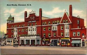 Claremont New Hampshire Hotel Moody 1948 Street View Linen Vintage Postcard 11M - Picture 1 of 2