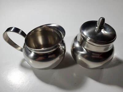 Vintage Oneida Cream & Sugar Set MCM Lid 18/8 Stainless Steel Japan Vtg - Image 1 of 4