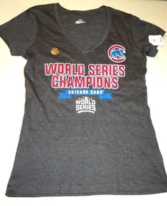 Chicago Cubs 2016 World Series Champions Women's T Shirt SIZE MEDIUM V Neck MLB - Picture 1 of 4