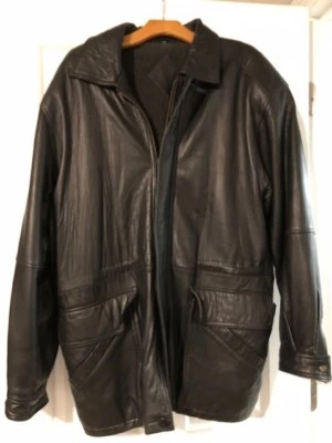 Chaqueta/abrigo de cuero negro genuino 3/4 para hombre - talla L Foto 1 de 2