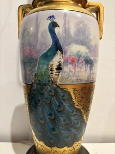 Pickard Studios handbemalte Porzellanlampe - Pfau Pergament Landschaft Challinor - Bild 1 von 6