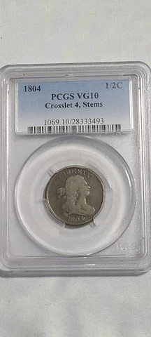 PCGS 1804 Draped Bust Half Cent VG10 Crosslet 4, Stems Original Cover