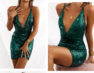 HELLO MOLLY Glitter Sequin Gypsy Dress Teal Mini Formal Party Romantic SZ 8 *f91 - Picture 1 of 24