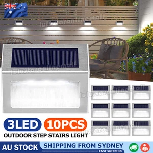 10x Outdoor Solar 3 LED Deck Light Garden Patio Pathway Stair Step Fence Lamp - Picture 1 of 9