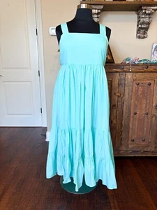NWT Anthropologie Dress 1X Plus Turquoise Blue Layered Ruffles Maxi Sun Summer - Picture 1 of 16
