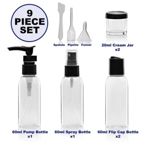 2 X 9 Piece Clear Travel Bottle Set Holiday Airport Regulated Plane Hand Luggage - Picture 1 of 13